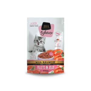 ERA SYBARITE ΦΙΛΕΤΑ σε ζελέ με σολομό για γατάκια - εμπλουτισμένο με καρότα και δεντρολίβανο - 85gr