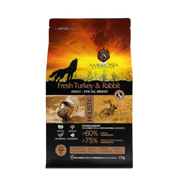 Ambrosia Grain Free Adult Sensitive Fresh Turkey & Rabbit 12kg + ΔΩΡΟ Λάδι Σολωμού 100ml