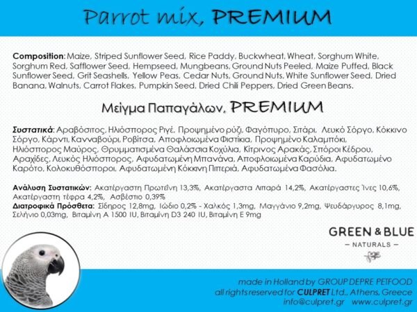 GREEN & BLUE- Parrot Mix Premium 15kg