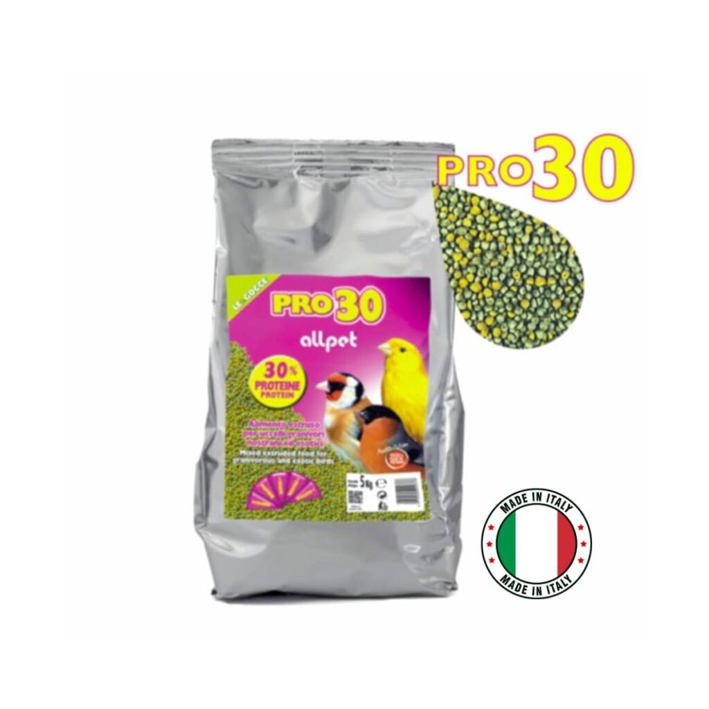 • 5kg συσκευασία: Le Gocce Pro 30 – Πρωτεϊνούχα Μπίλια Τροφή 5kg • 1kg χύμα: Le Gocce Pro 30 – Μπίλια Πτηνών 1kg από συσκευασία 5kg