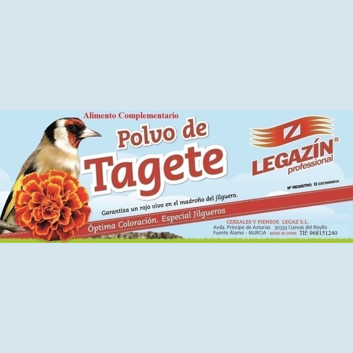 Προϊόν – Αγόρασε προϊόντα online στο Pet Καναρινόκοσμος Legazin Polvo de Tagete – Φυσική Ενίσχυση Χρώματος από την ισπανική εταιρεια Legazin