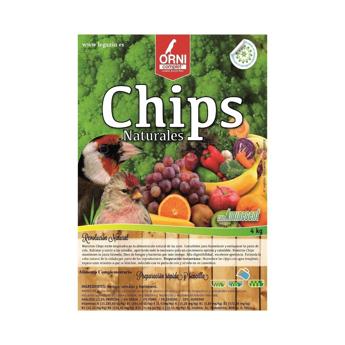 Προϊόν – Αγόρασε προϊόντα online στο Pet Καναρινόκοσμος Chips Naturales ORNI Complet 4kg – Συμπλήρωμα για Καναρίνια, Καρδερίνες & Σπίνους με Aminesent - συστατικά προϊόντος