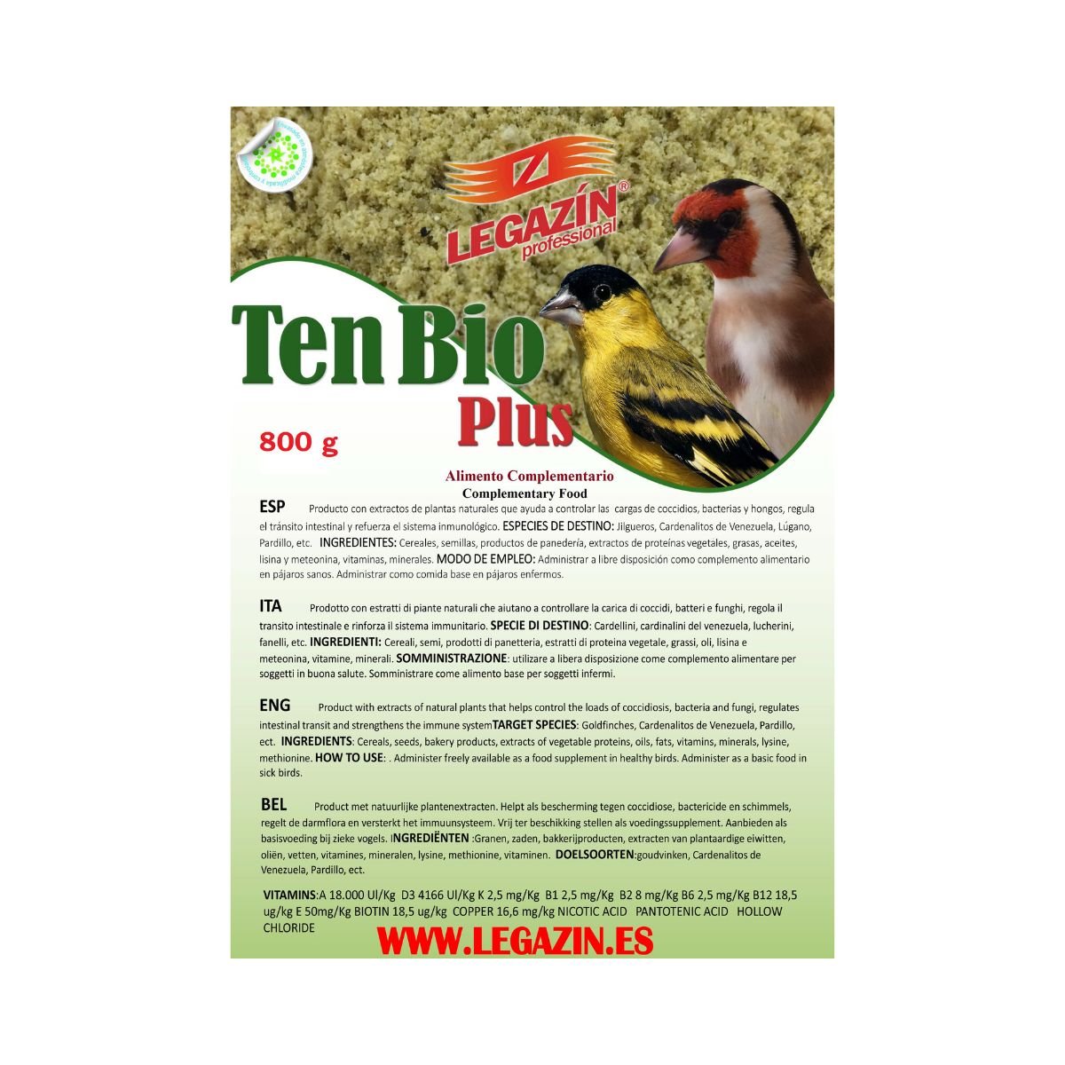 Προϊόν – Αγόρασε προϊόντα online στο Pet Καναρινόκοσμος Ten Bio Plus 800g – Φυσικό συμπλήρωμα Legazin - συστατικά προϊόντος